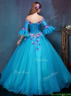 Low Price Off the Shoulder Applique Sweet 16 Dress in Aqua Blue