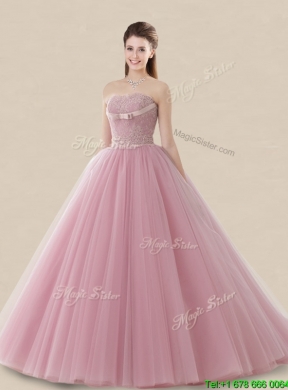 New Arrivals Brush Train Baby Pink Sweet 16 Dress with Lace and Bowknot