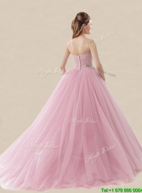 New Arrivals Brush Train Baby Pink Sweet 16 Dress with Lace and Bowknot