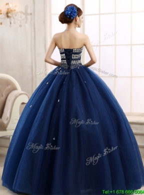 New Style Rhinestoned Big Puffy Sweet 15 Dress in Navy Blue