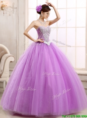 Pretty Lilac Really Puffy Tulle Sweet 16 Dress with Beading