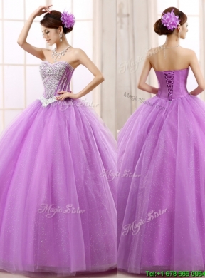 Pretty Lilac Really Puffy Tulle Sweet 16 Dress with Beading