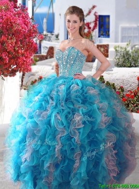 Beautiful Beaded and Ruffled Visible Boning Sweet 15 Dress in Red and White