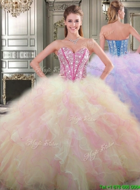 Gorgeous Beaded and Ruffled Tulle Quinceanera Dress in Multi Color