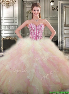 Gorgeous Beaded and Ruffled Tulle Quinceanera Dress in Multi Color