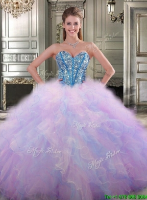 Gorgeous Beaded and Ruffled Tulle Quinceanera Dress in Multi Color