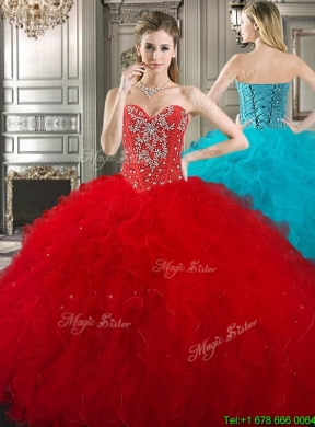 New Arrivals Ball Gown Beaded Red Tulle Sweet 16 Dress in Red