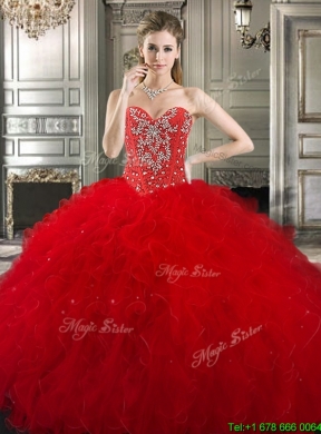 New Arrivals Ball Gown Beaded Red Tulle Sweet 16 Dress in Red