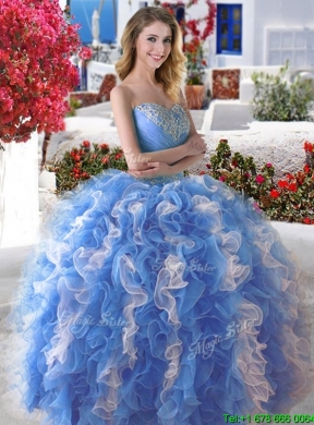 Pretty Ball Gown Organza Sweet 16 Dress with Beading and Ruffles