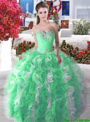 Pretty Ball Gown Organza Sweet 16 Dress with Beading and Ruffles