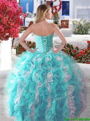 Pretty Ball Gown Organza Sweet 16 Dress with Beading and Ruffles