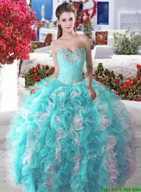 Pretty Ball Gown Organza Sweet 16 Dress with Beading and Ruffles