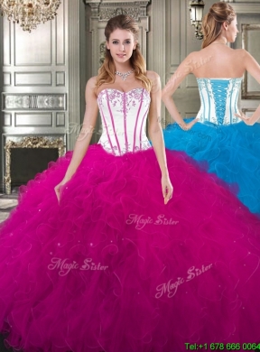 Pretty Big Puffy Tulle Sweet 16 Gown with Beading and Ruffles