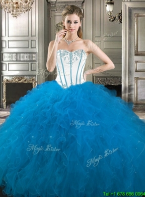 Pretty Big Puffy Tulle Sweet 16 Gown with Beading and Ruffles