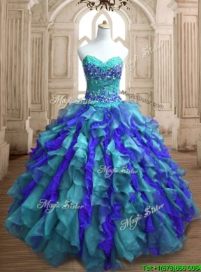 Affordable Teal and Blue Sweet 16 Dress with Appliques and Ruffles