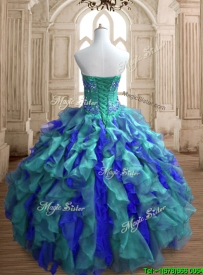 Affordable Teal and Blue Sweet 16 Dress with Appliques and Ruffles