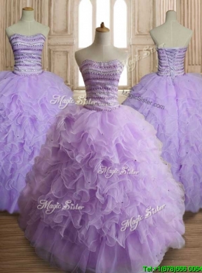 Exclusive Beaded and Ruffled Big Puffy Quinceanera Dress in Lavender