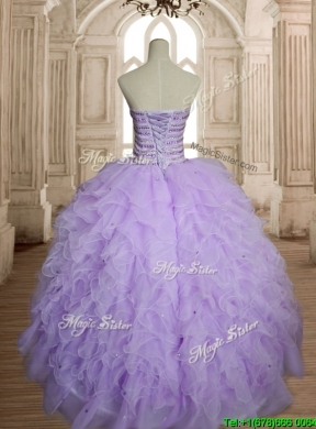 Exclusive Beaded and Ruffled Big Puffy Quinceanera Dress in Lavender