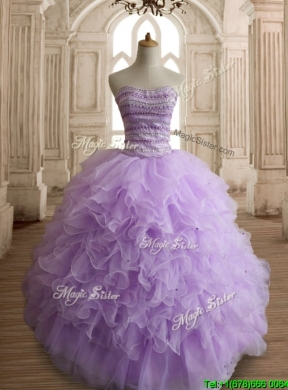 Exclusive Beaded and Ruffled Big Puffy Quinceanera Dress in Lavender