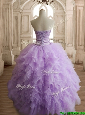 Exclusive Beaded and Ruffled Big Puffy Quinceanera Dress in Lavender