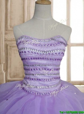 Exclusive Beaded and Ruffled Big Puffy Quinceanera Dress in Lavender