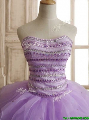 Exclusive Beaded and Ruffled Big Puffy Quinceanera Dress in Lavender