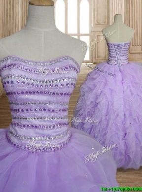 Exclusive Beaded and Ruffled Big Puffy Quinceanera Dress in Lavender