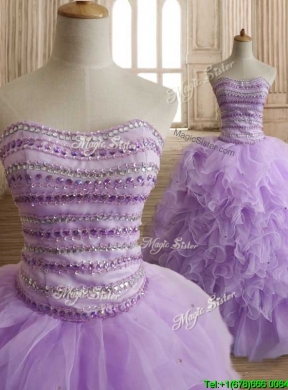 Exclusive Beaded and Ruffled Big Puffy Quinceanera Dress in Lavender