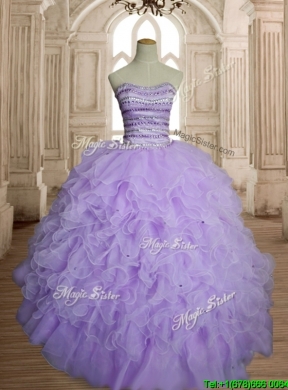 Exclusive Beaded and Ruffled Big Puffy Quinceanera Dress in Lavender