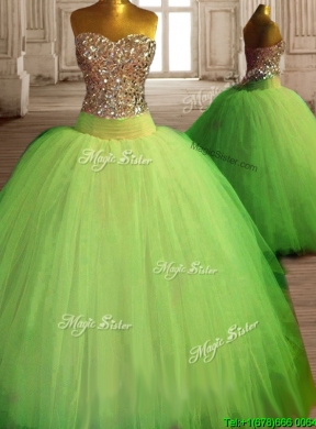 Fashionable Spring Green Big Puffy Quinceanera Dress with Beading