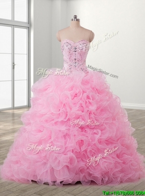 Lovely Baby Pink Detachable Quinceanera Dress with Beading and Ruffles