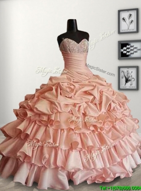 Modest Peach Sweet 16 Dress with Beading and Ruffled Layers