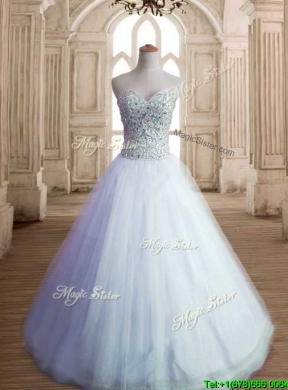 Most Popular White Tulle Sweet 16 Dress with Beading