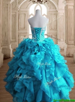 New Arrivals Beaded and Ruffled Quinceanera Dress in Teal