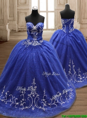 Perfect Applique Royal Blue Sweet 16 Dress with Brush Train