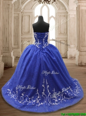 Perfect Applique Royal Blue Sweet 16 Dress with Brush Train