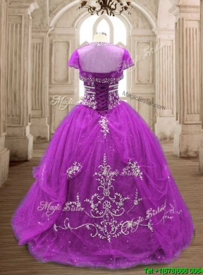 Romantic Applique Eggplant Purple Tulle Quinceanera Dress with Brush Train