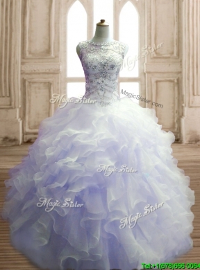 See Through Scoop Lavender Sweet 16 Dress with Beading and Ruffles