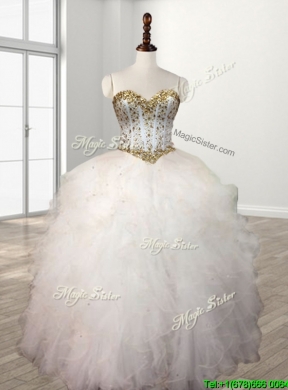 Visible Boning Beaded Bodice and Ruffled Quinceanera Dress in White