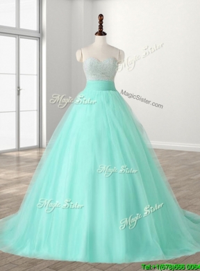 Wonderful A Line Beading Sweet 16 Dress with Brush Train