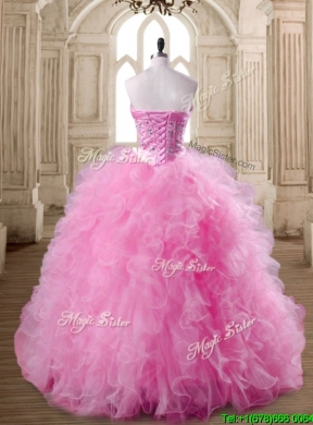 Affordable Rose Pink Quinceanera Dress with Beading and Ruffles for Spring