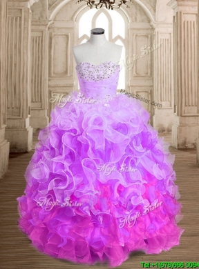 Most Popular Beaded and Ruffled Colorful Quinceanera Dress in Organza