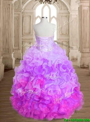 Most Popular Beaded and Ruffled Colorful Quinceanera Dress in Organza