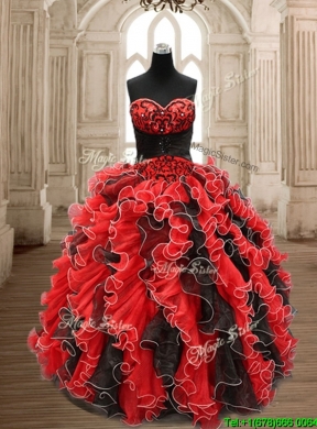 New Arrivals Applique and Ruffled Quinceanera Dress in Black and Red