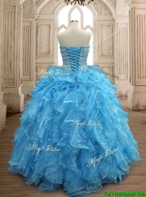 Perfect Aqua Blue Organza Quinceanera Dress with Beading and Ruffles