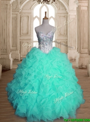 Pretty Apple Green Sweet 16 Dress with Beading and Ruffles for Spring