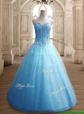 Visible Boning Beaded Bodice A Line Quinceanera Dress in Baby Blue