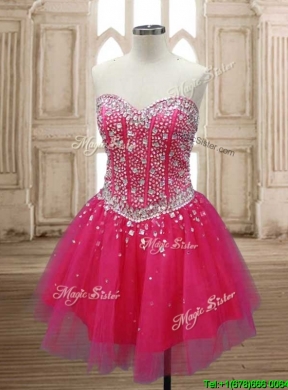 Wonderful A Line Hot Pink Detachable Quinceanera Dress with Beading