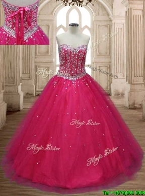 Wonderful A Line Hot Pink Detachable Quinceanera Dress with Beading