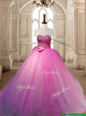 Beautiful Lilac Tulle Quinceanera Dress with Beading and Bowknot